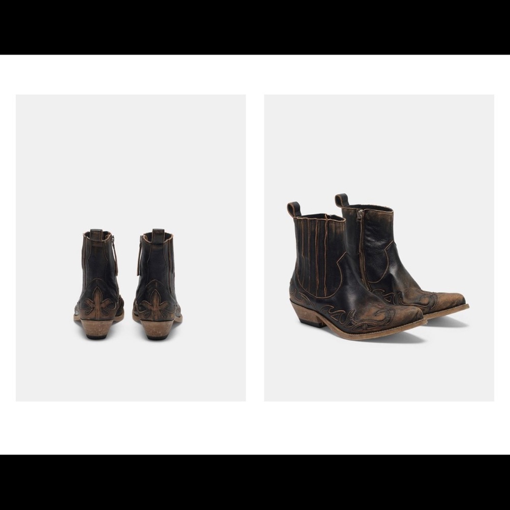 Golden Goose Black aged-leather Santiago ankle boots